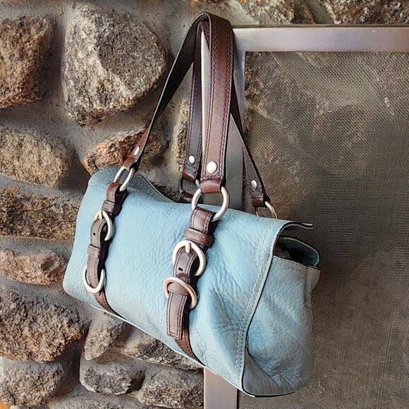 COACH D1082-F12334 Vintage Blue/Brown Chelsea Pebbled Leather Satchel Bag - Picture 6 of 16